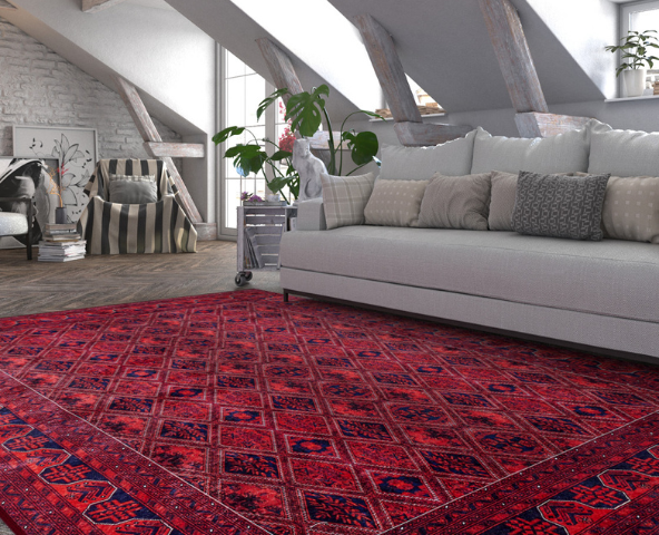 Burgundy rugs add depth and rich sophistication.