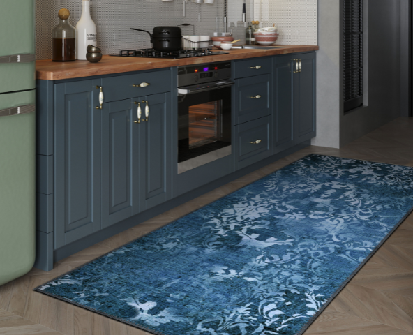 Blue rug in a kitchen