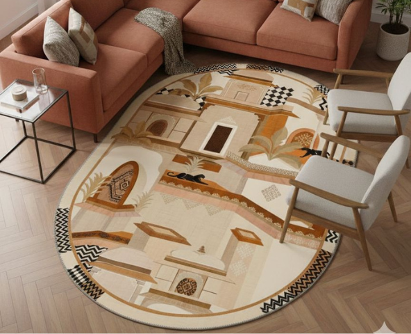 Oval rug in living room