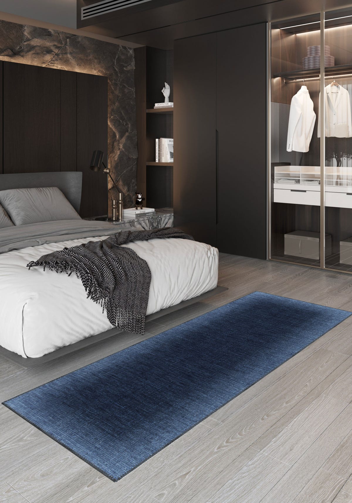 Madison Bordered Navy Blue Rug