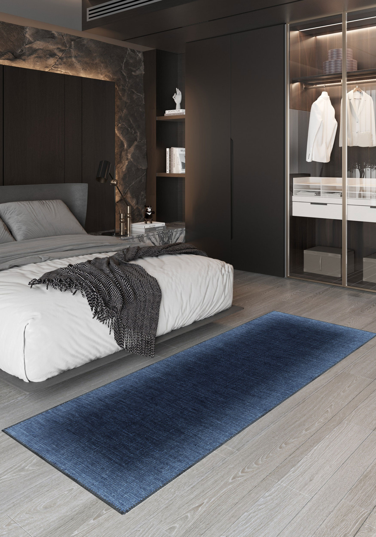 Madison Bordered Navy Blue Rug