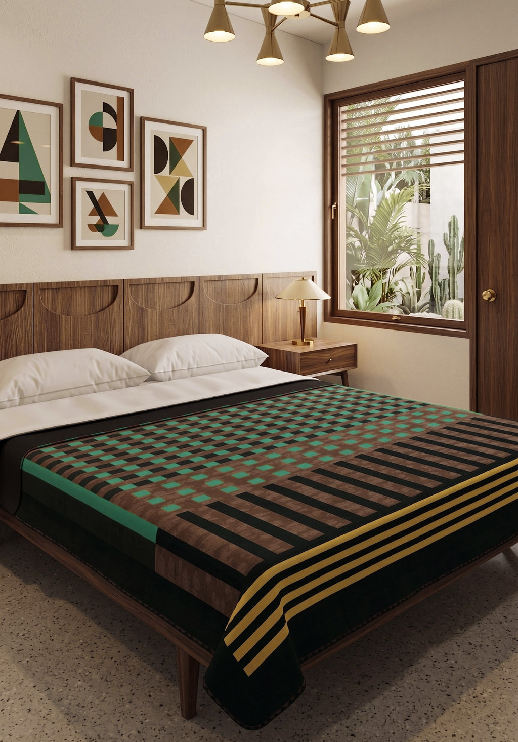 Quillon Black Green Checkered Blanket