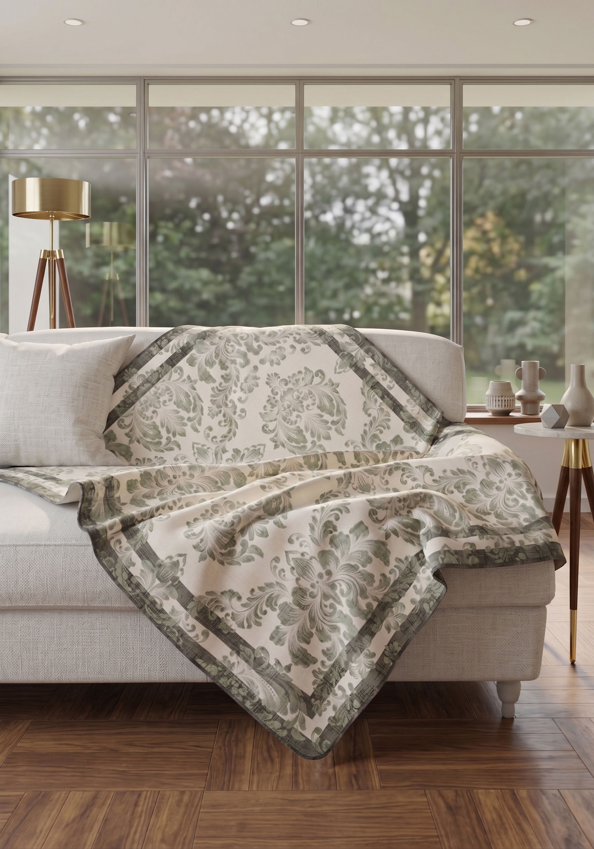 Liliane Green Floral Blanket