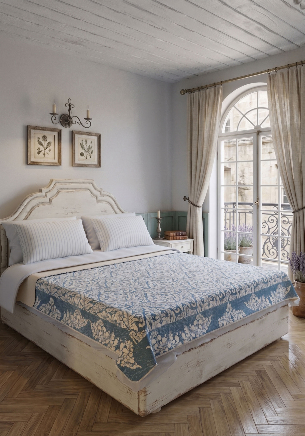 Odessa Cream Blue Blanket Throw