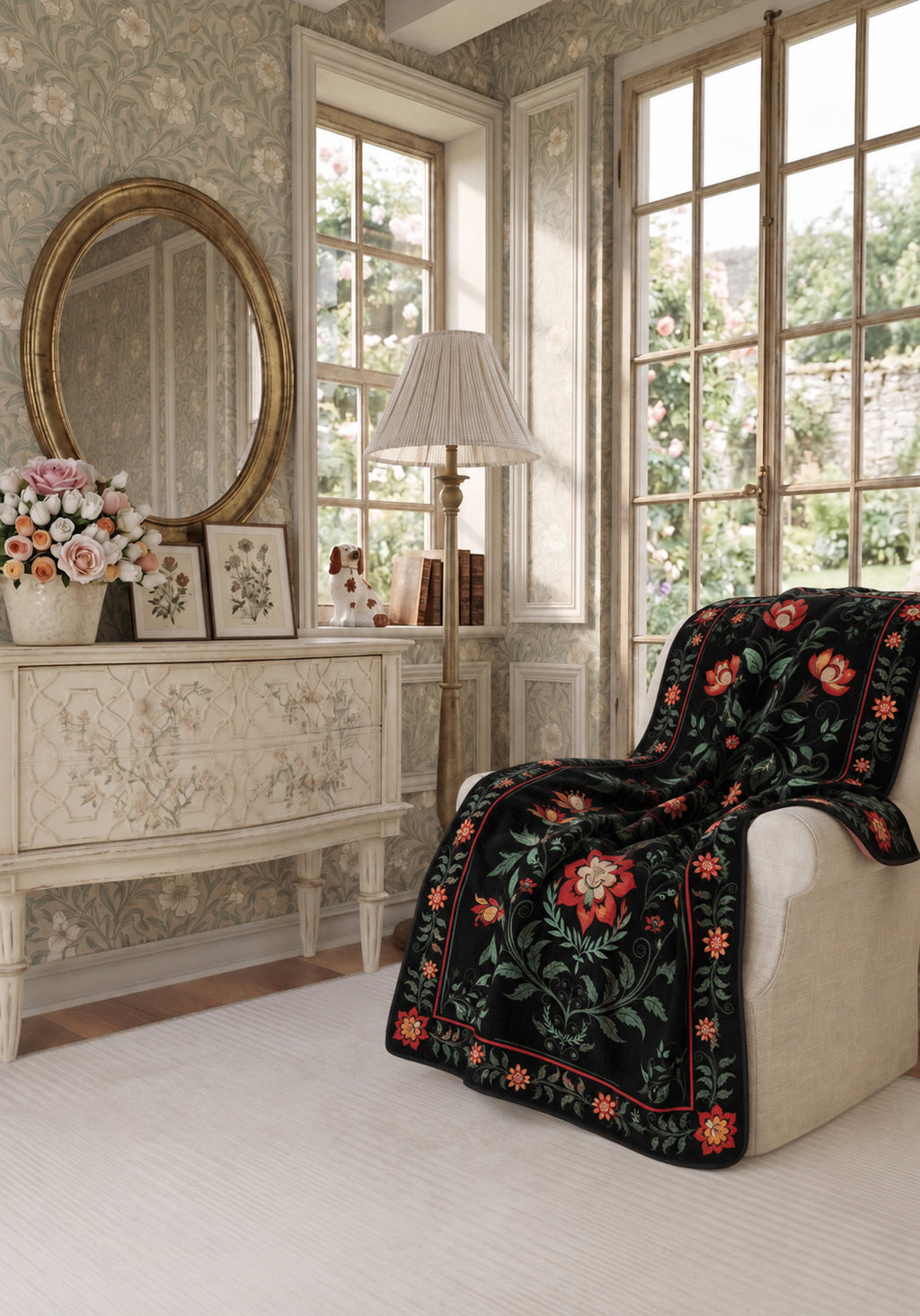 Amara Black Floral Blanket