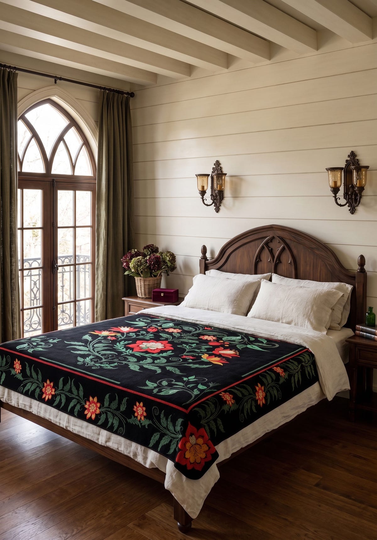 Amara Black Floral Blanket