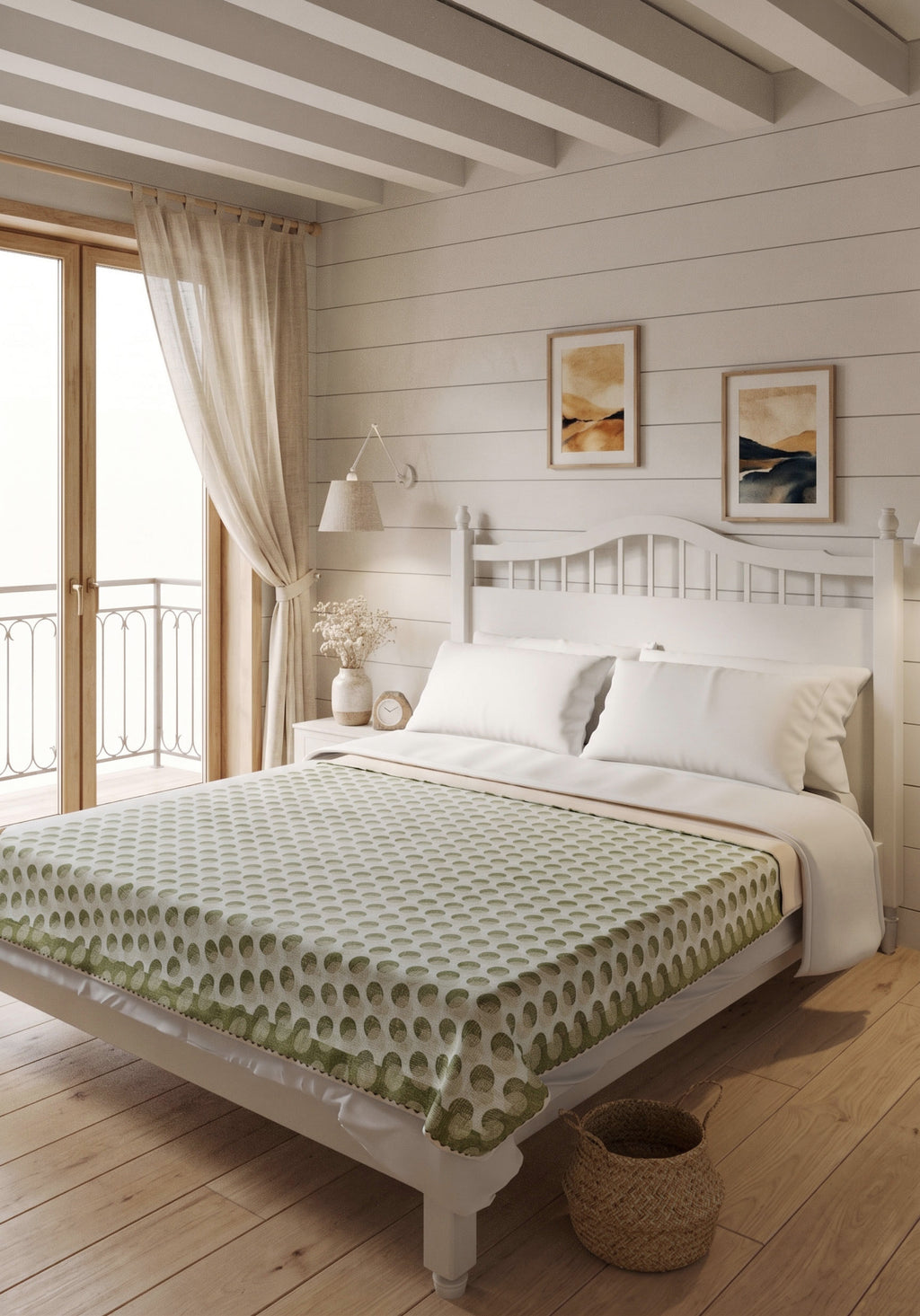 Perrin Sage Green Polka Dot Blanket