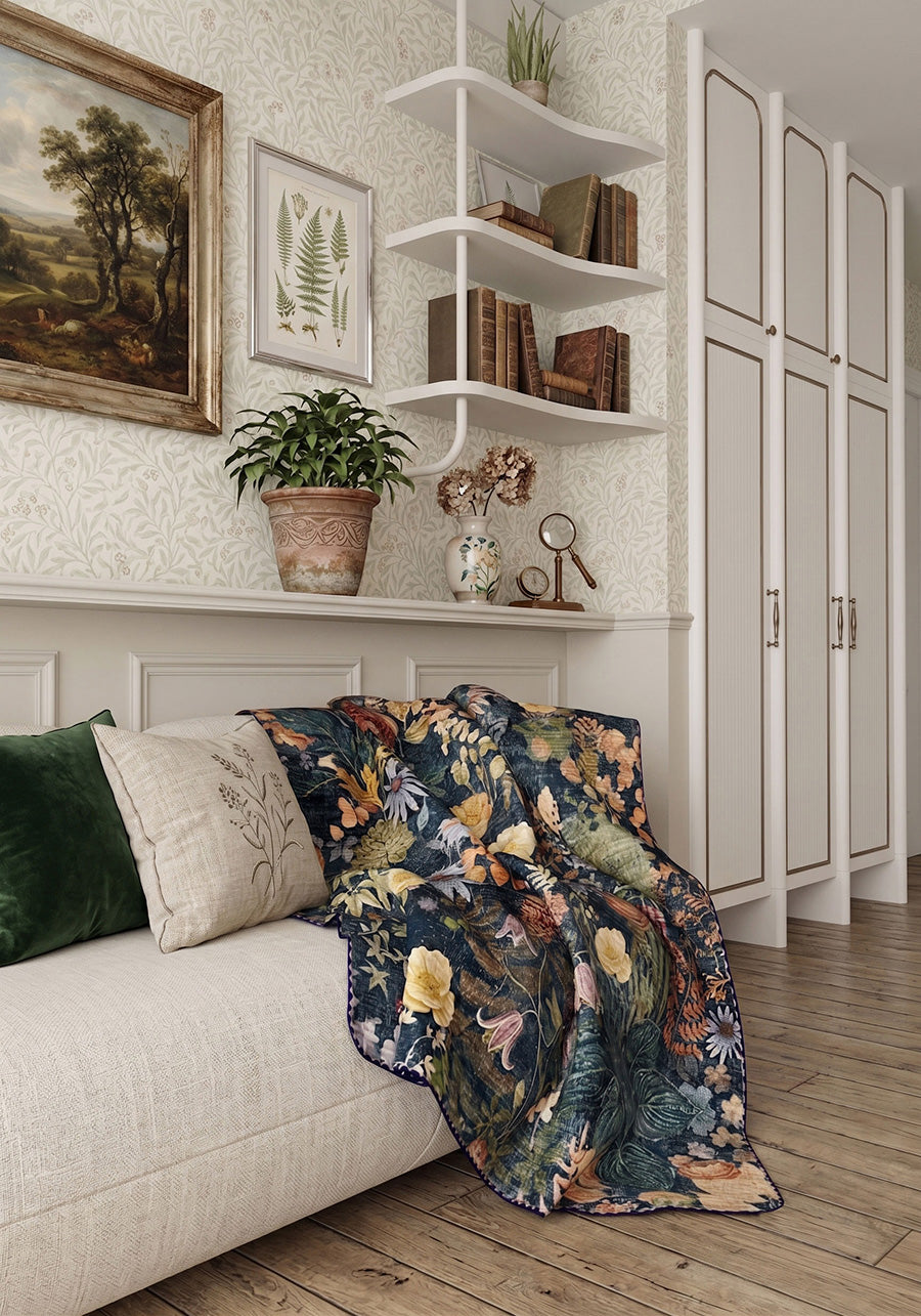 Everly Blue Floral Blanket