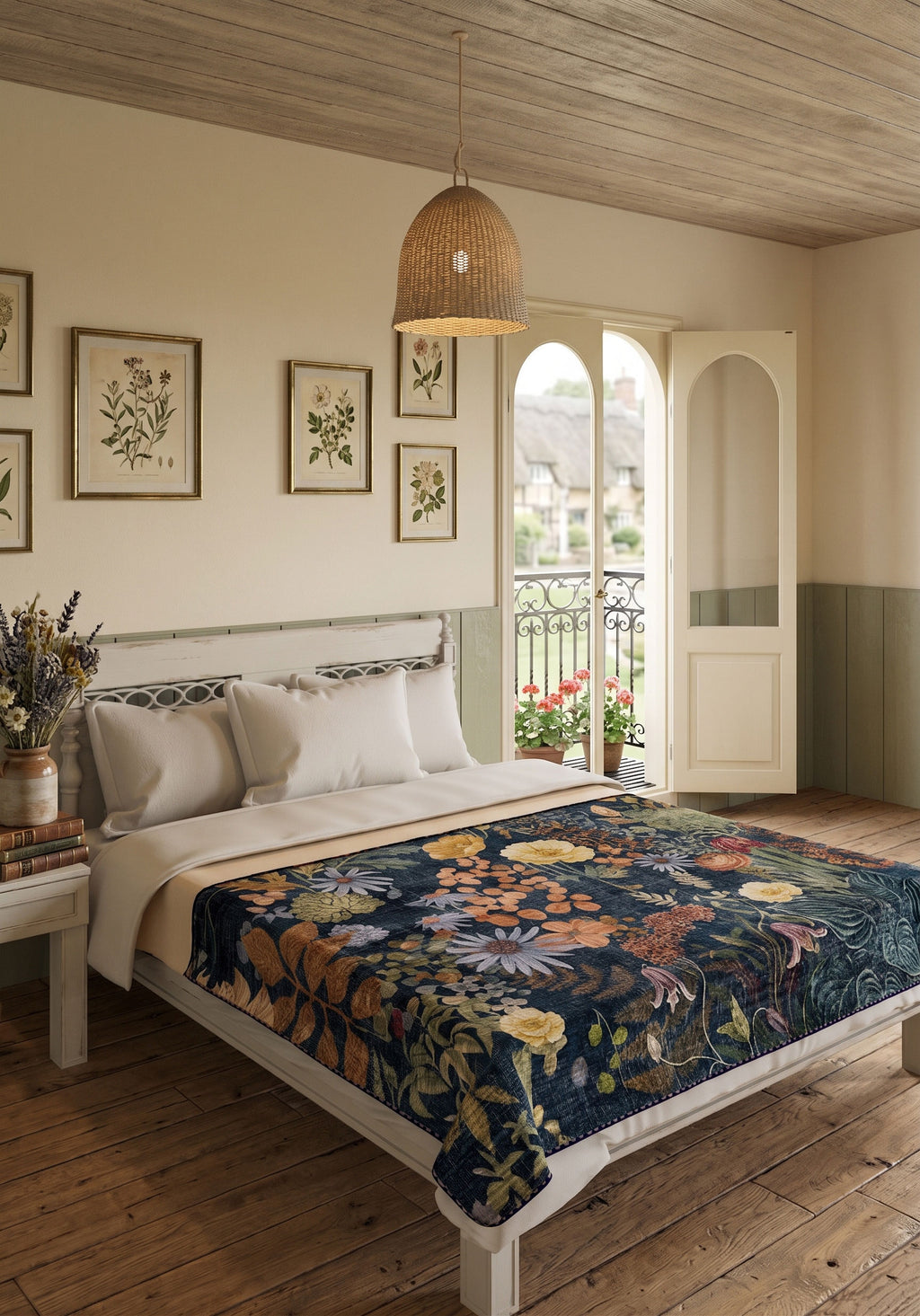 Everly Blue Floral Blanket