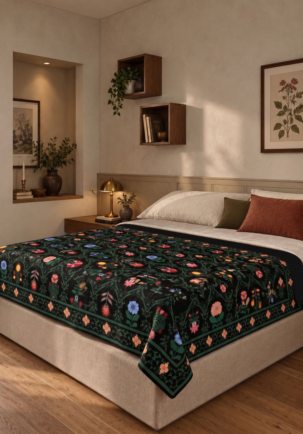 Leontine Black Floral Blanket