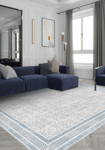 Alexis Blue Bordered Grey Rug