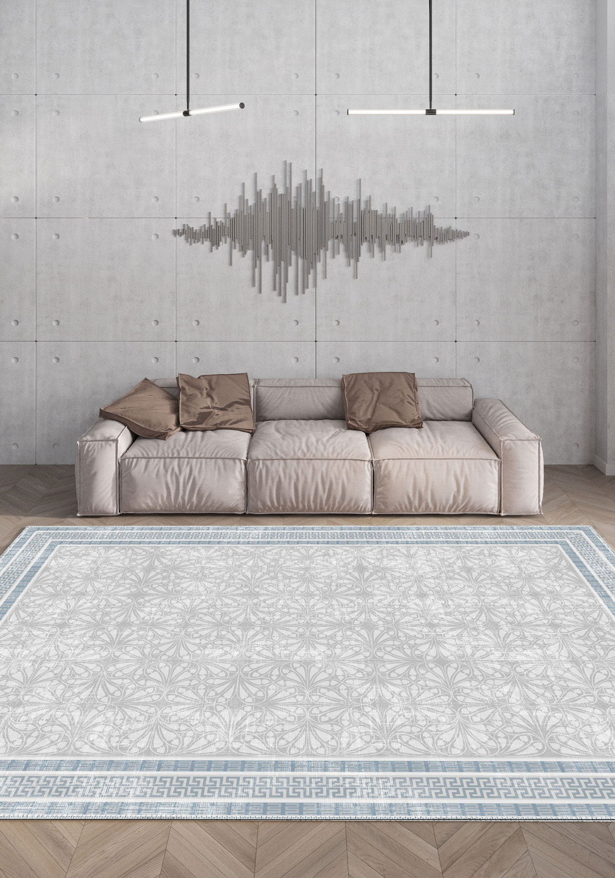 Alexis Blue Bordered Grey Rug