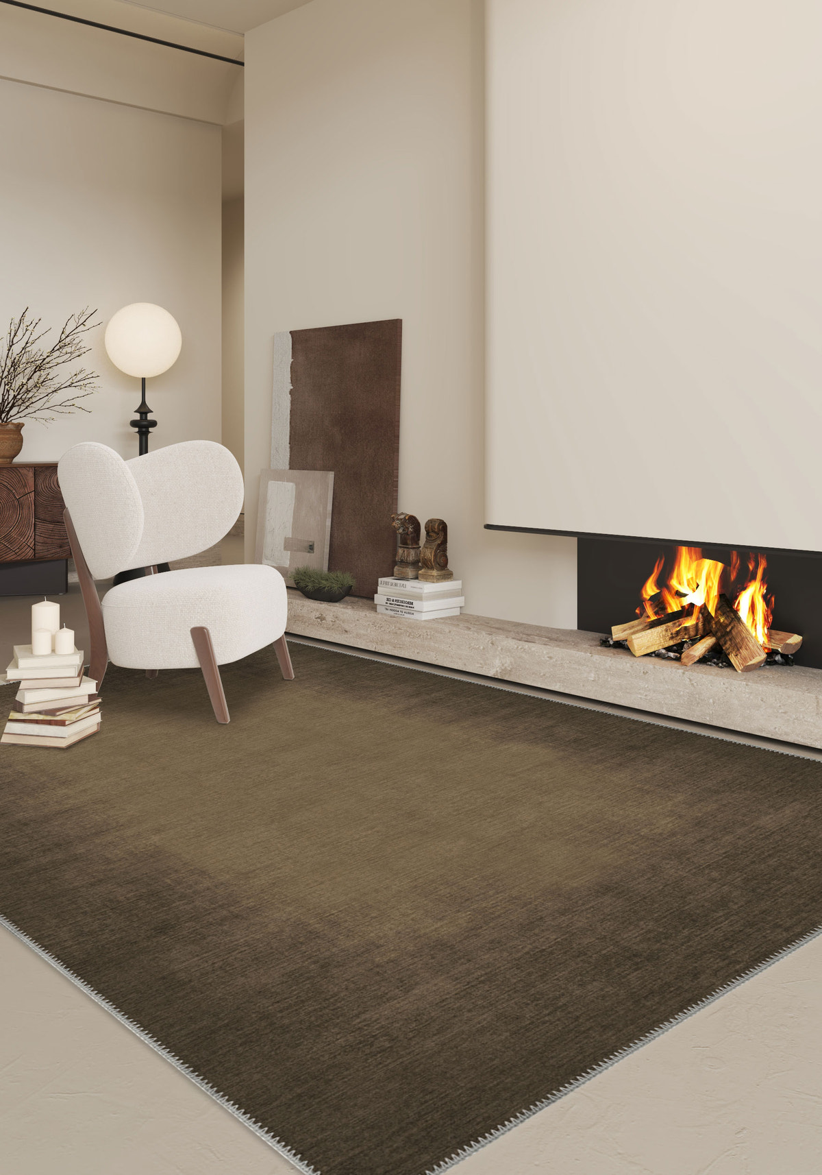 Olivia Brown Bordered Washable Rug