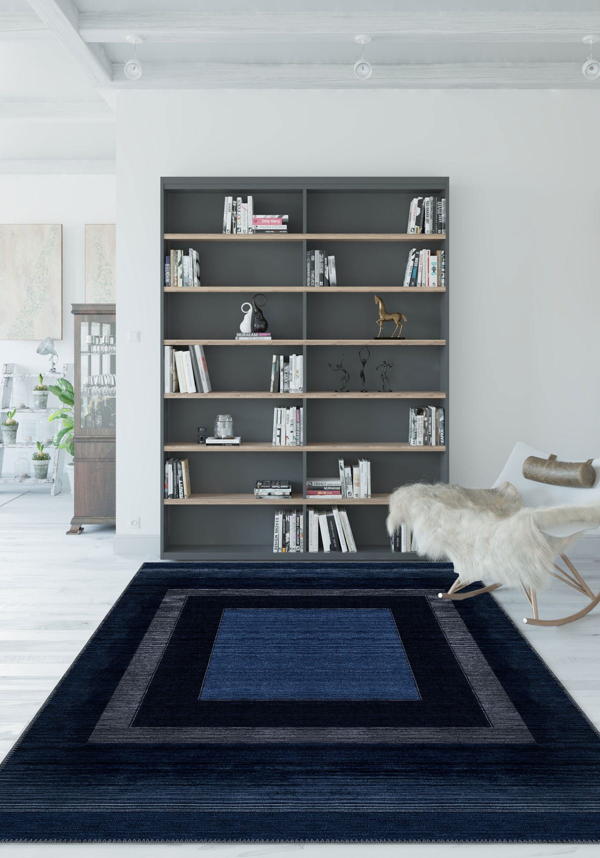 Mila Modern Navy Washable Rug