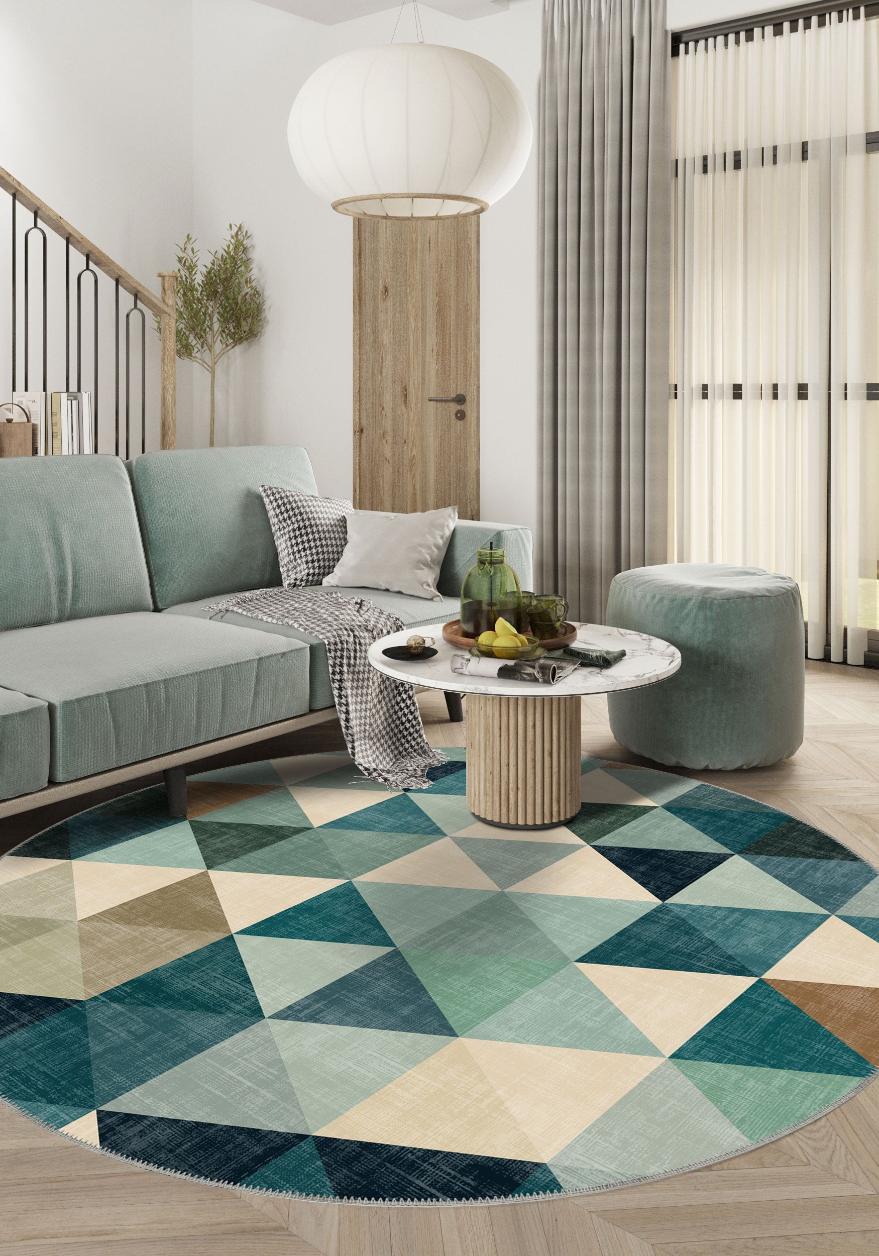 Faelanor Blue Geometric Washable Rug