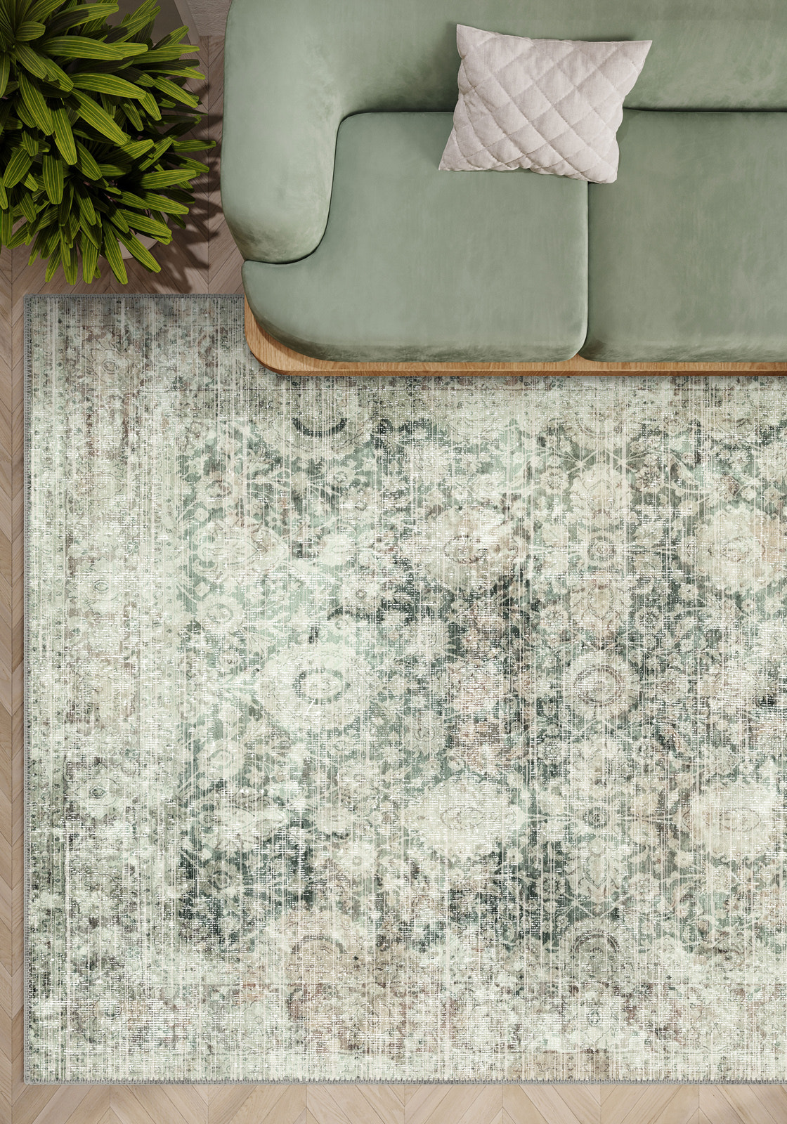 Ethan Green Erased Rug