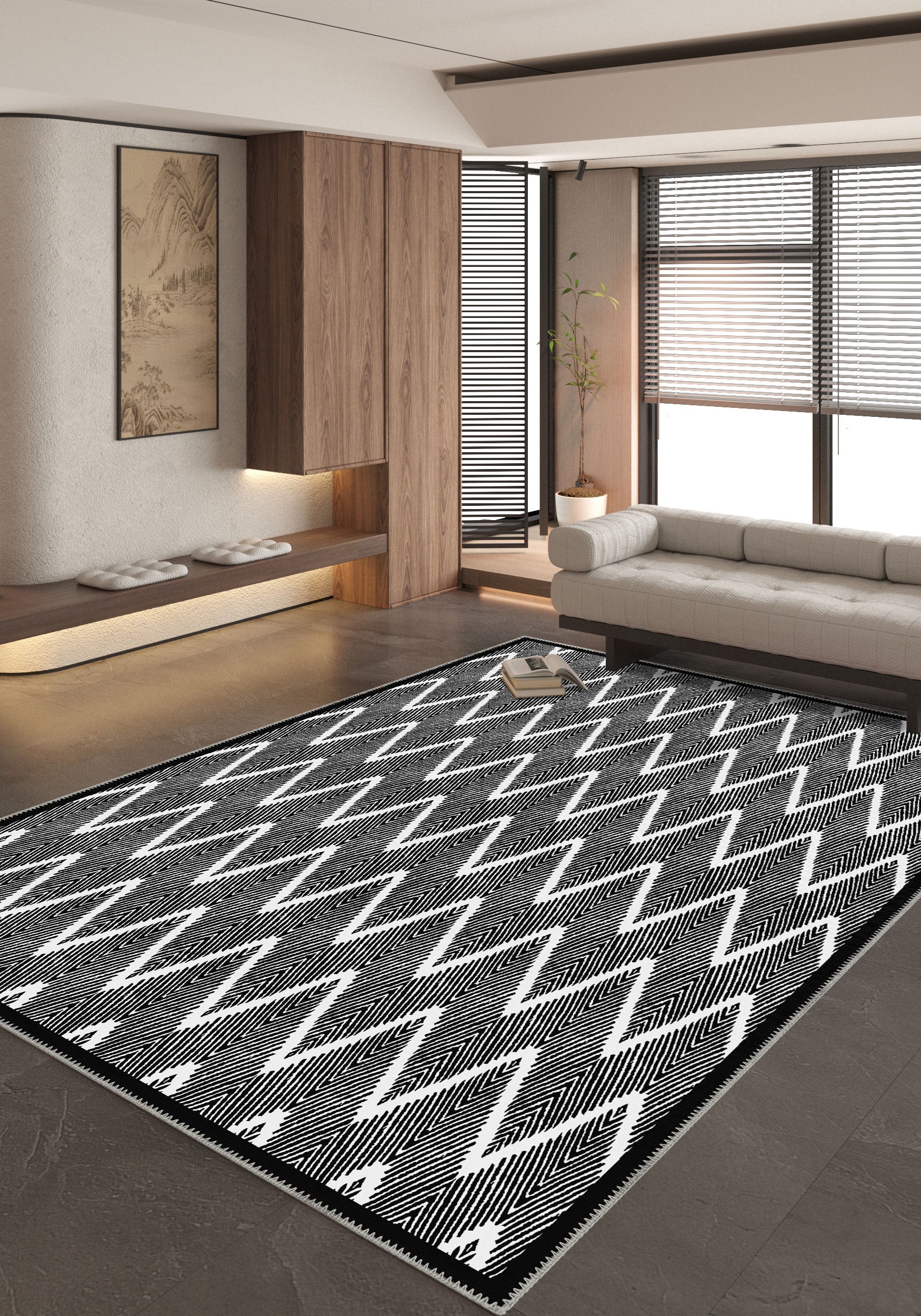 Siena Black and White Chevron Rug
