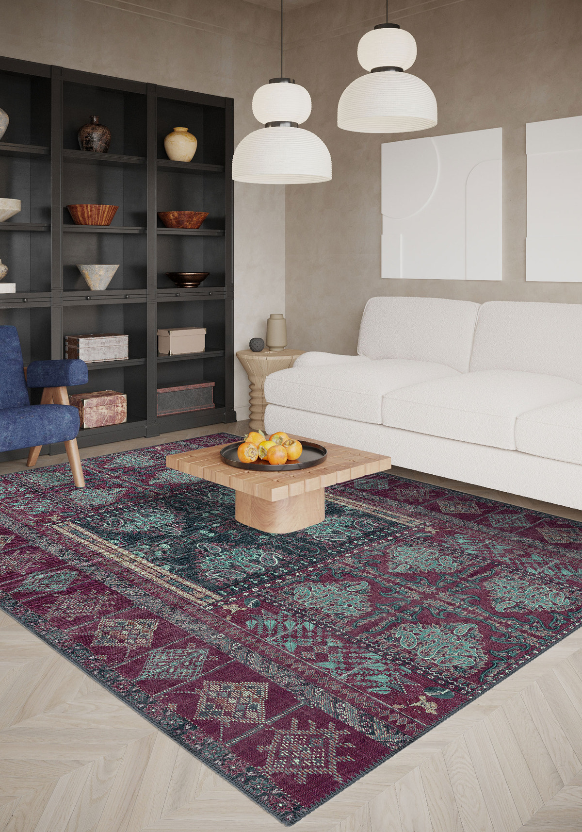 Andrew Burgundy Purple Vintage Washable Rug