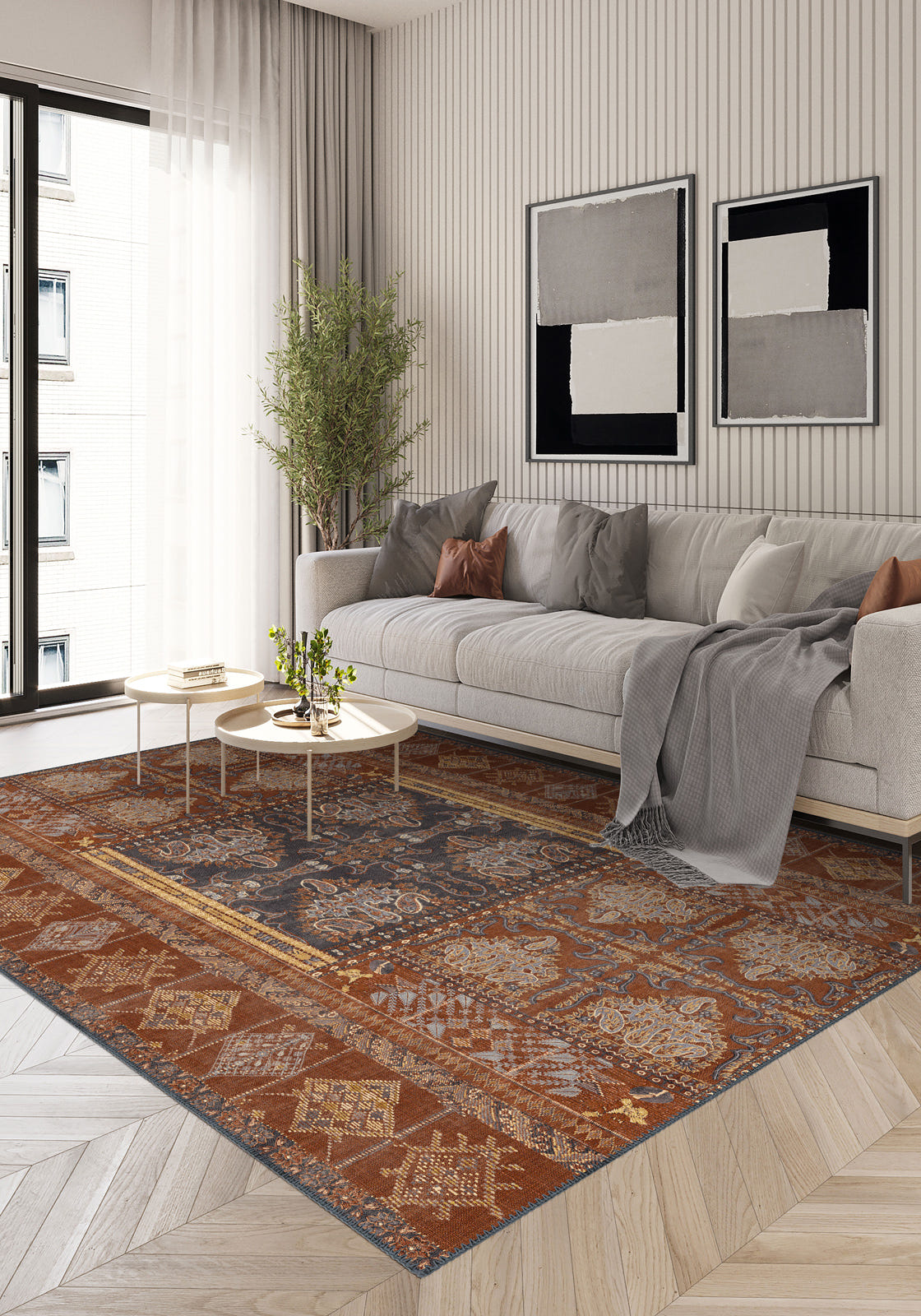 Andrew Orange Brown Vintage Rug