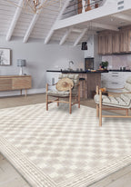 Minimalist cream rug for living room.