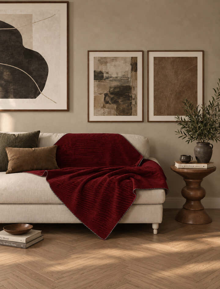 Oliver Burgundy Throw Blanket