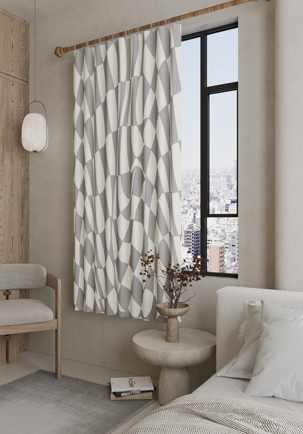 Mini Grey Geometric Curtain