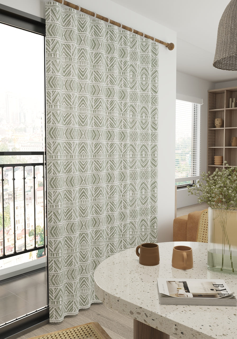 Gilyra Sage Geometric Curtain