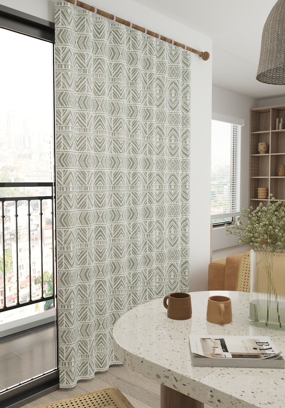 Gilyra Sage Geometric Curtain