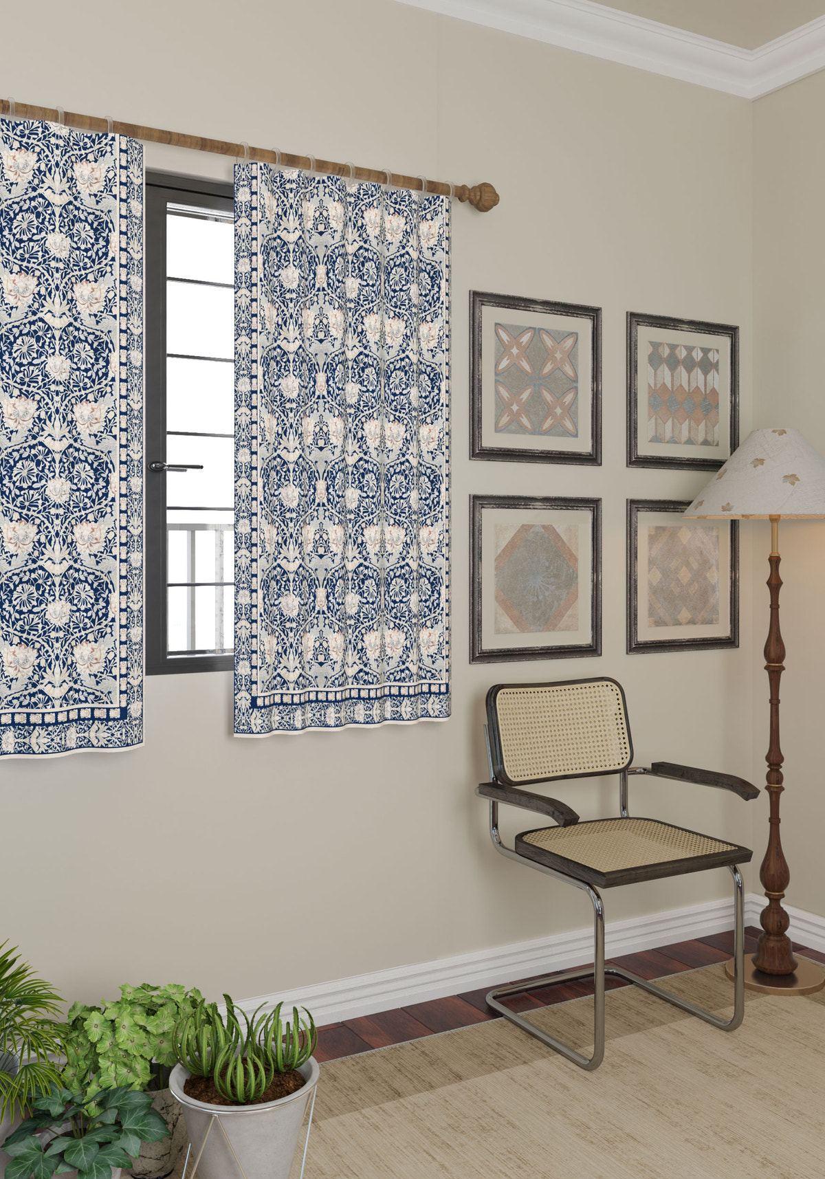 Zachary Navy Blue Art Nouveau Curtain
