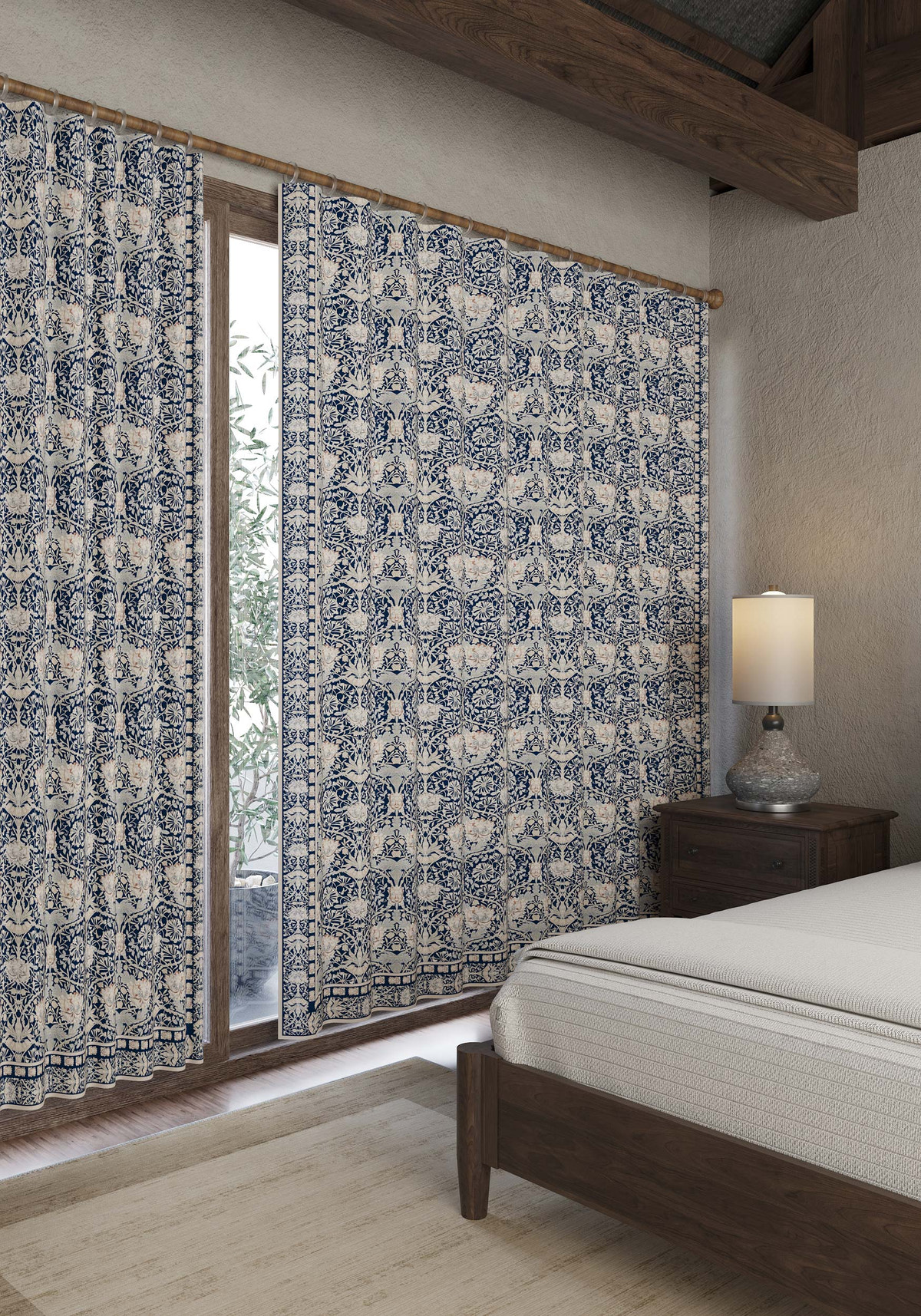 Zachary Navy Blue Art Nouveau Curtain