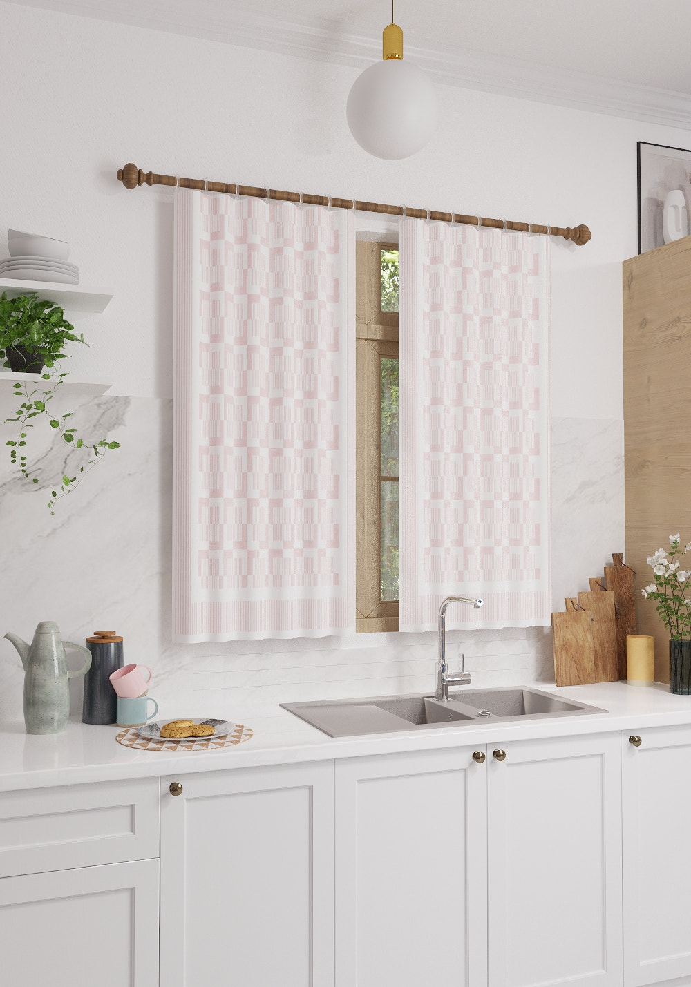 Berylle Geometric Pink Curtain