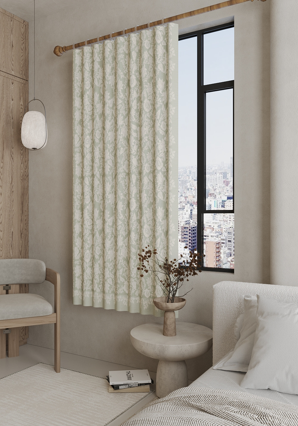 Minora Sage Green Floral Curtain