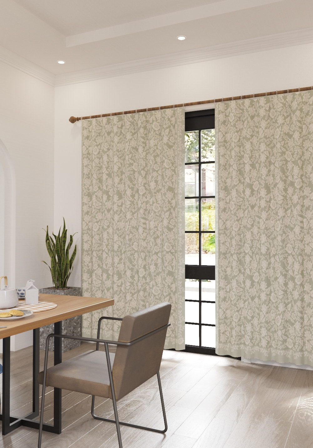 Minora Sage Green Floral Curtain