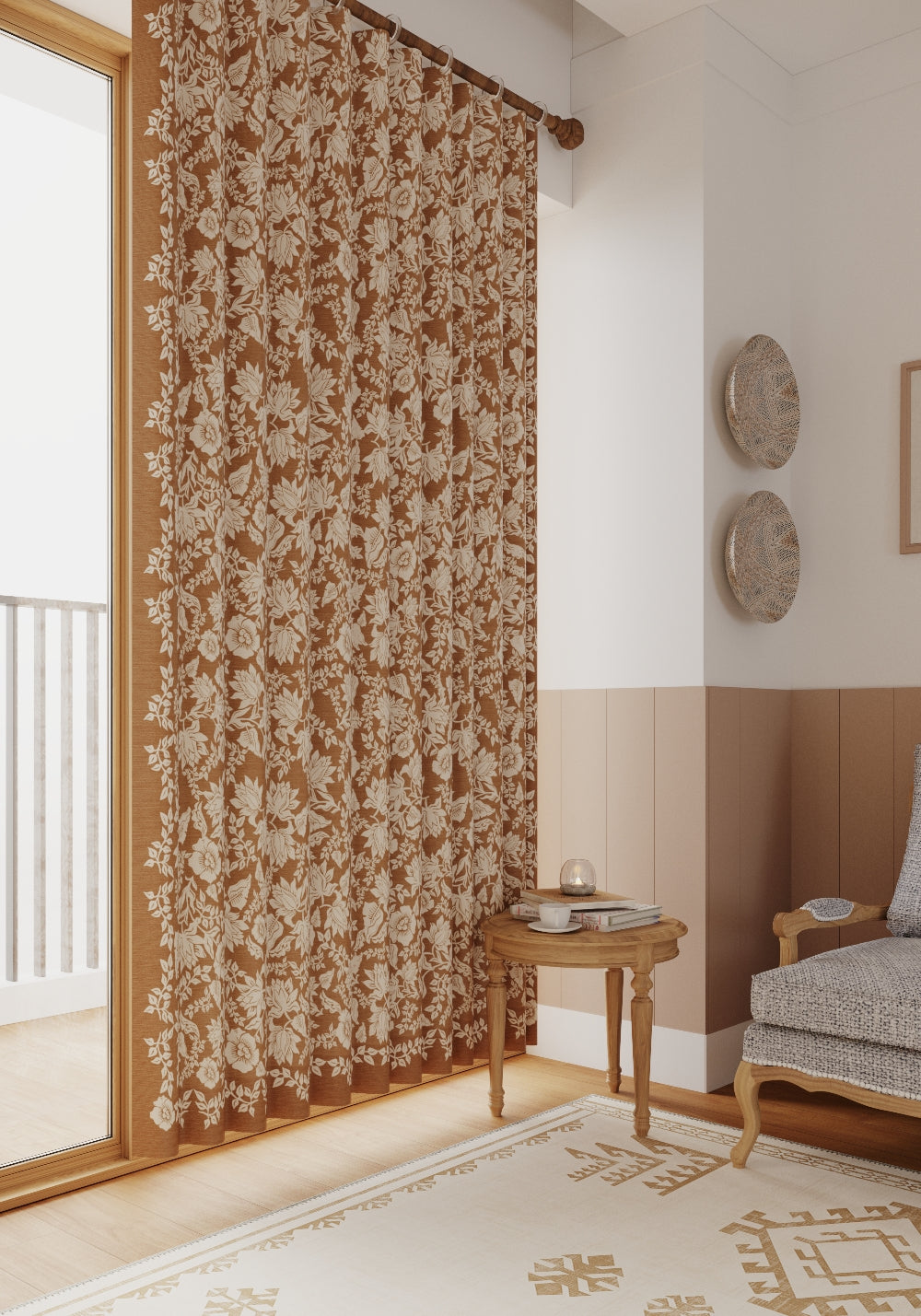 Minora Taupe Floral Curtain