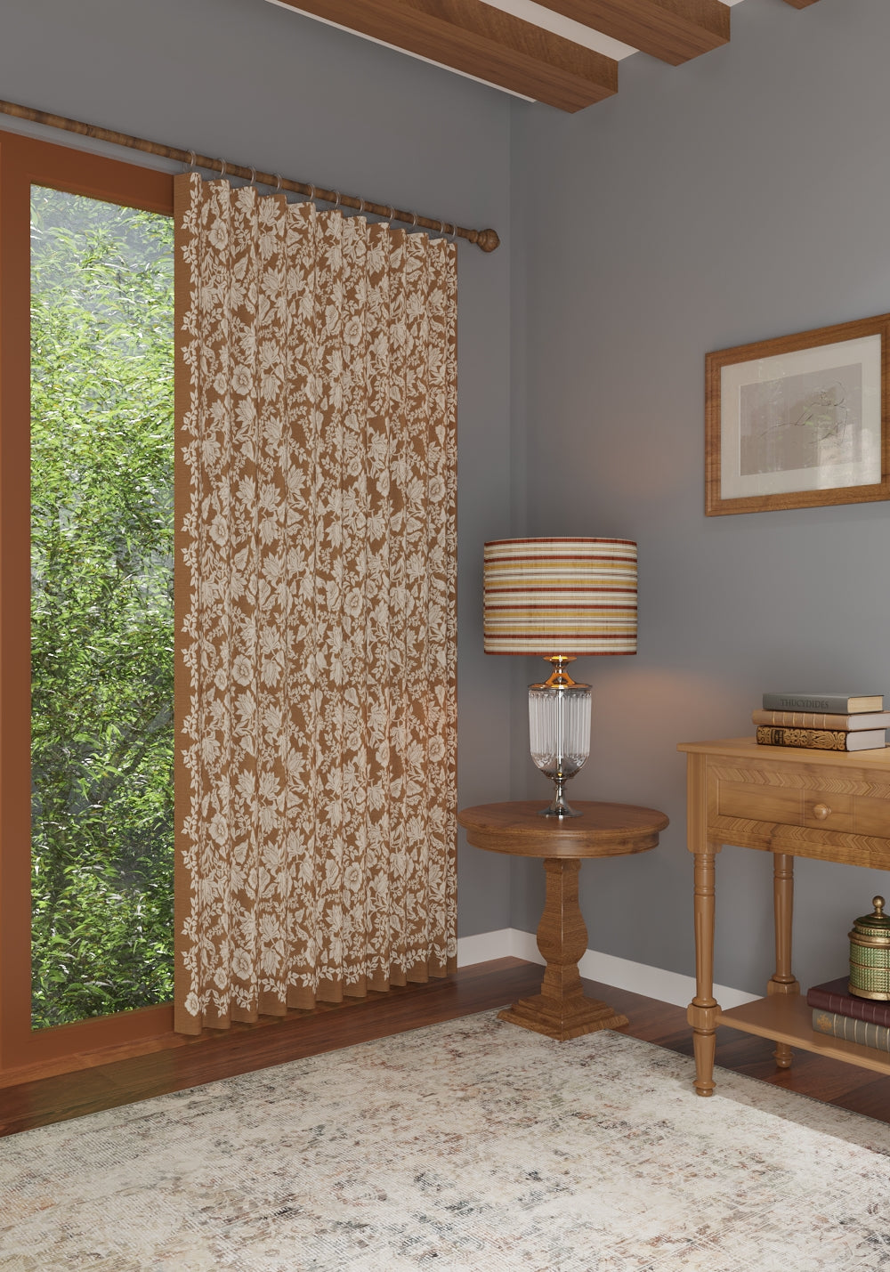 Minora Taupe Floral Curtain