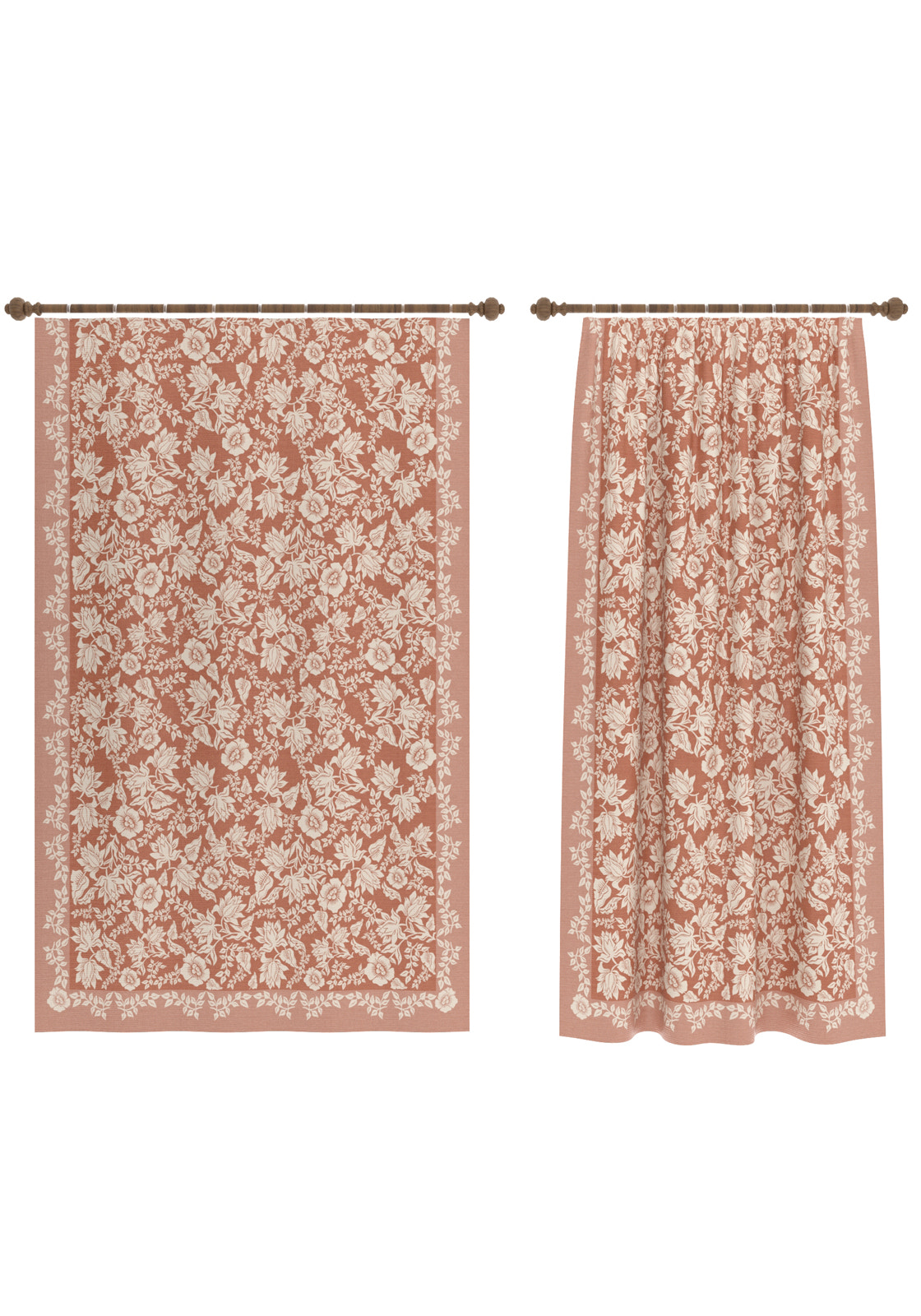 Minora Peach Floral Curtain