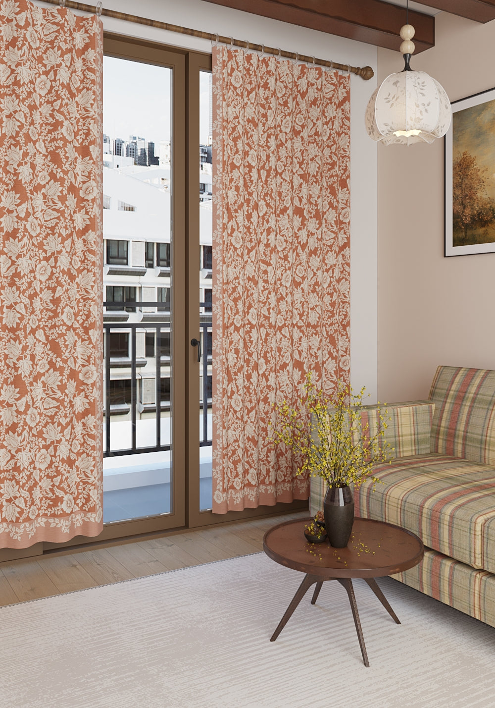 Minora Peach Floral Curtain