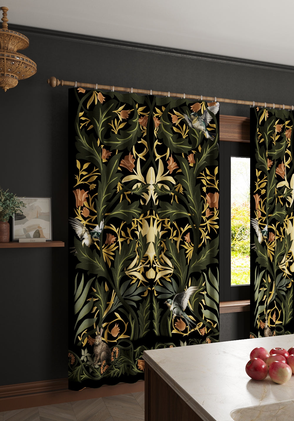 Merillo Black Botanical Curtain