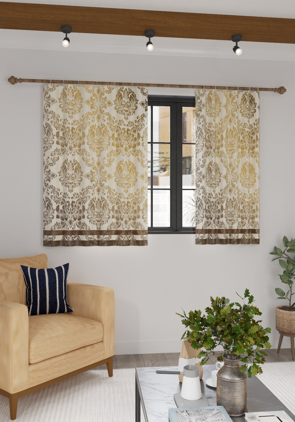 Liliane Damask Brown and Gold Curtain