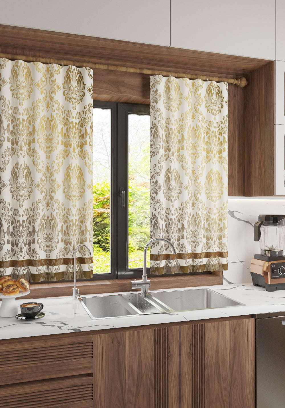 Liliane Damask Brown and Gold Curtain