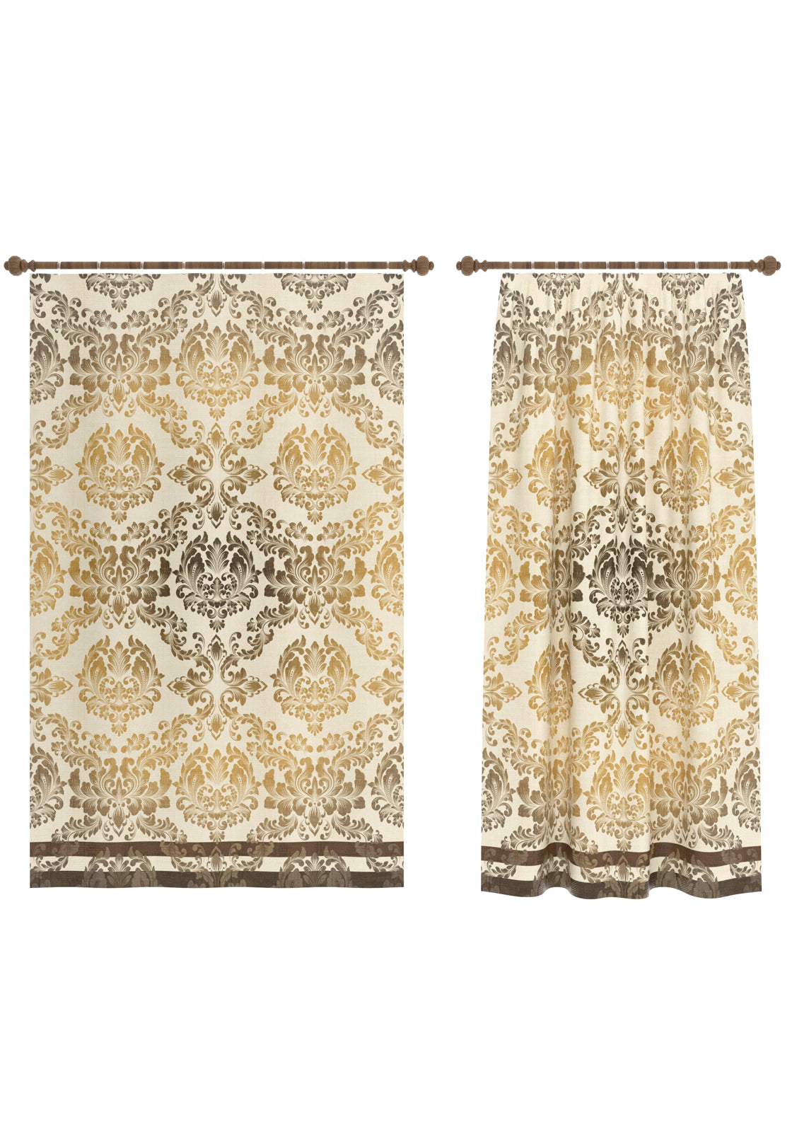 Liliane Damask Brown and Gold Curtain