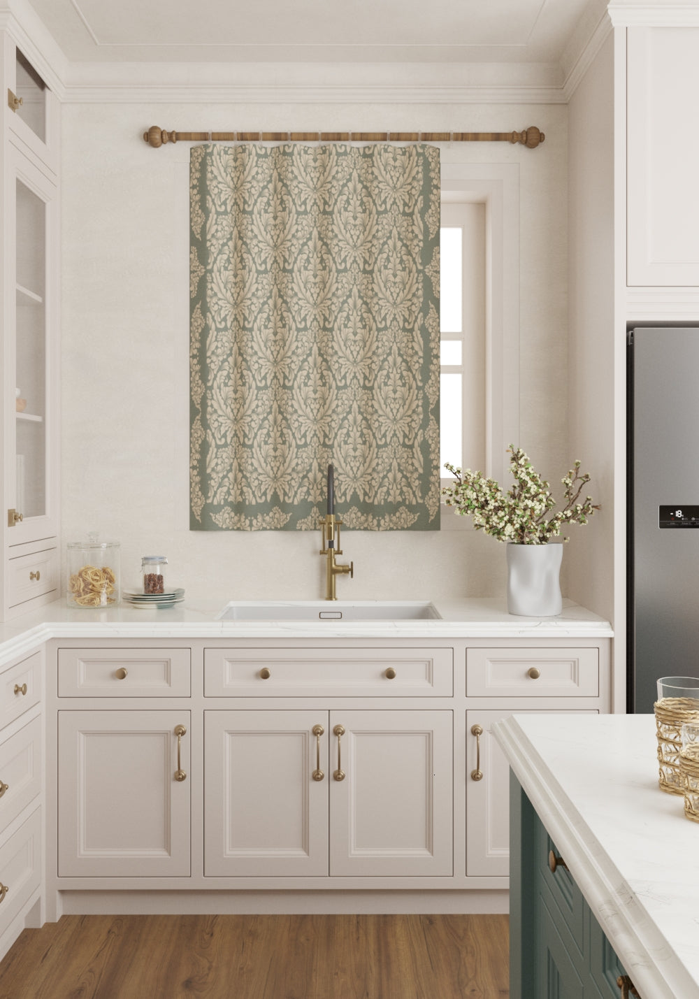 Odessa Sage Green Damask Curtain