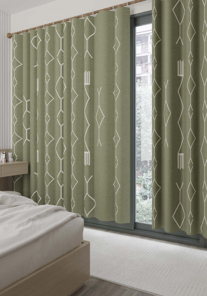 Nira Geometric Olive Green Curtain