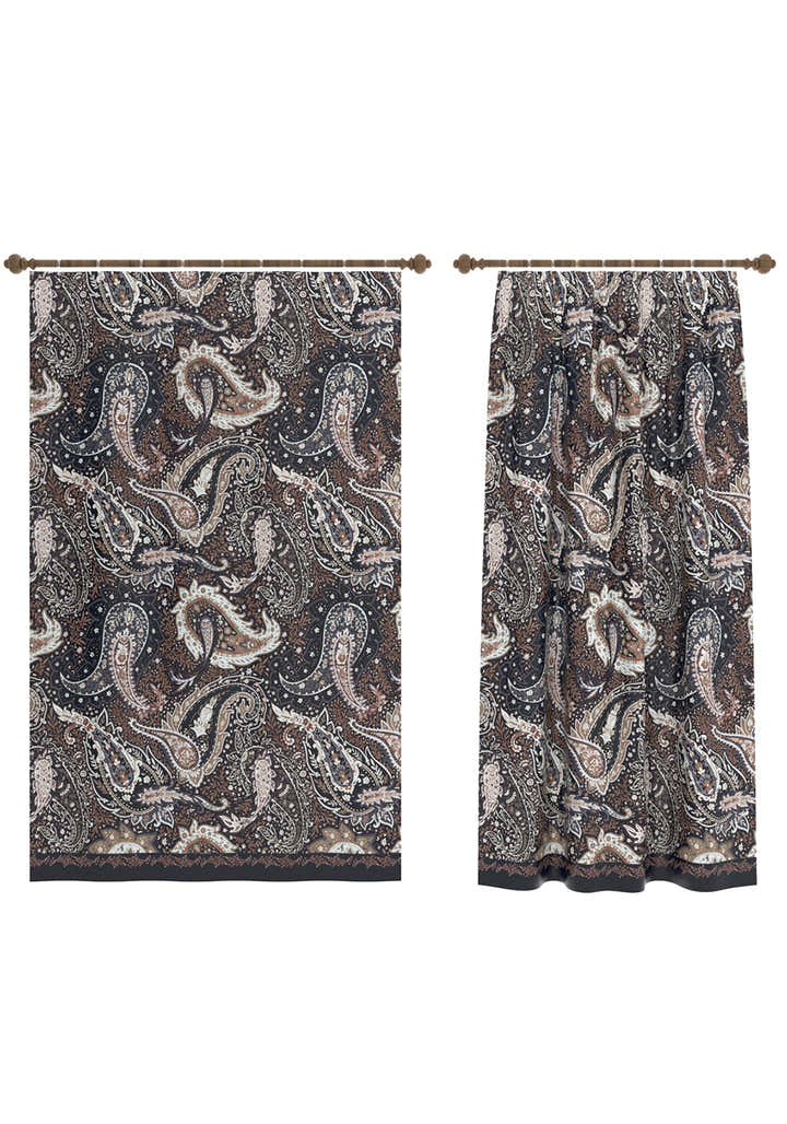 Tavira Navy Brown Paisley Curtain