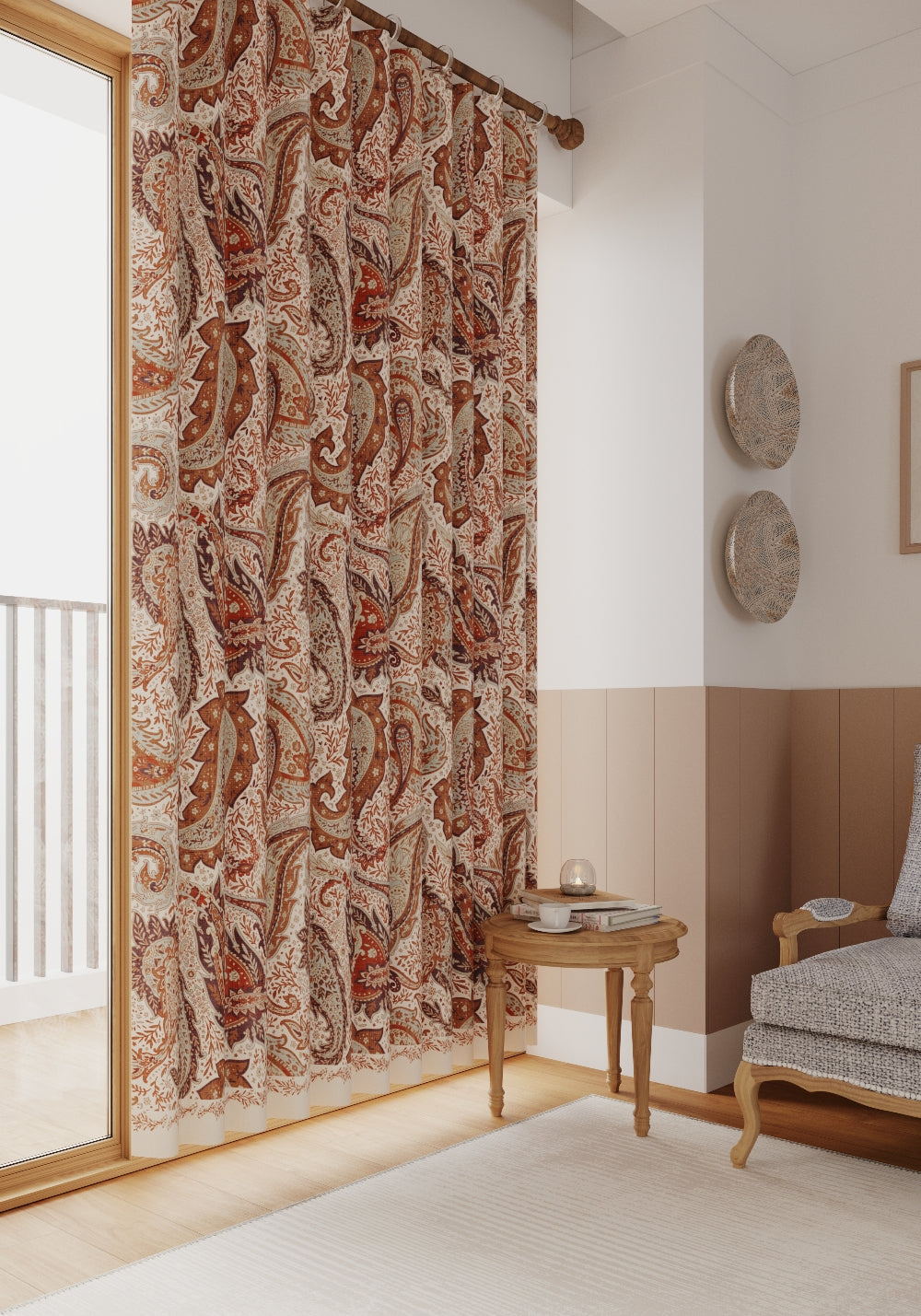 Tavira Terracotta Paisley Curtain