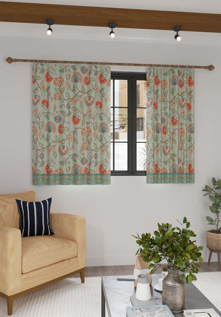 Laleh Green Floral Curtain