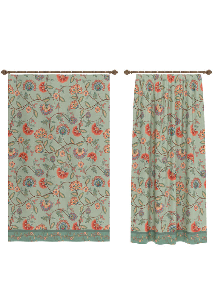 Laleh Green Floral Curtain