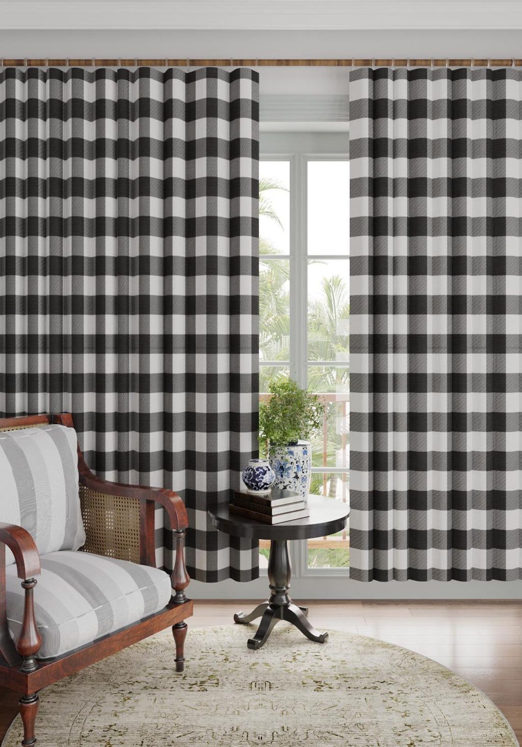 Jove Black and White Plaid Curtain