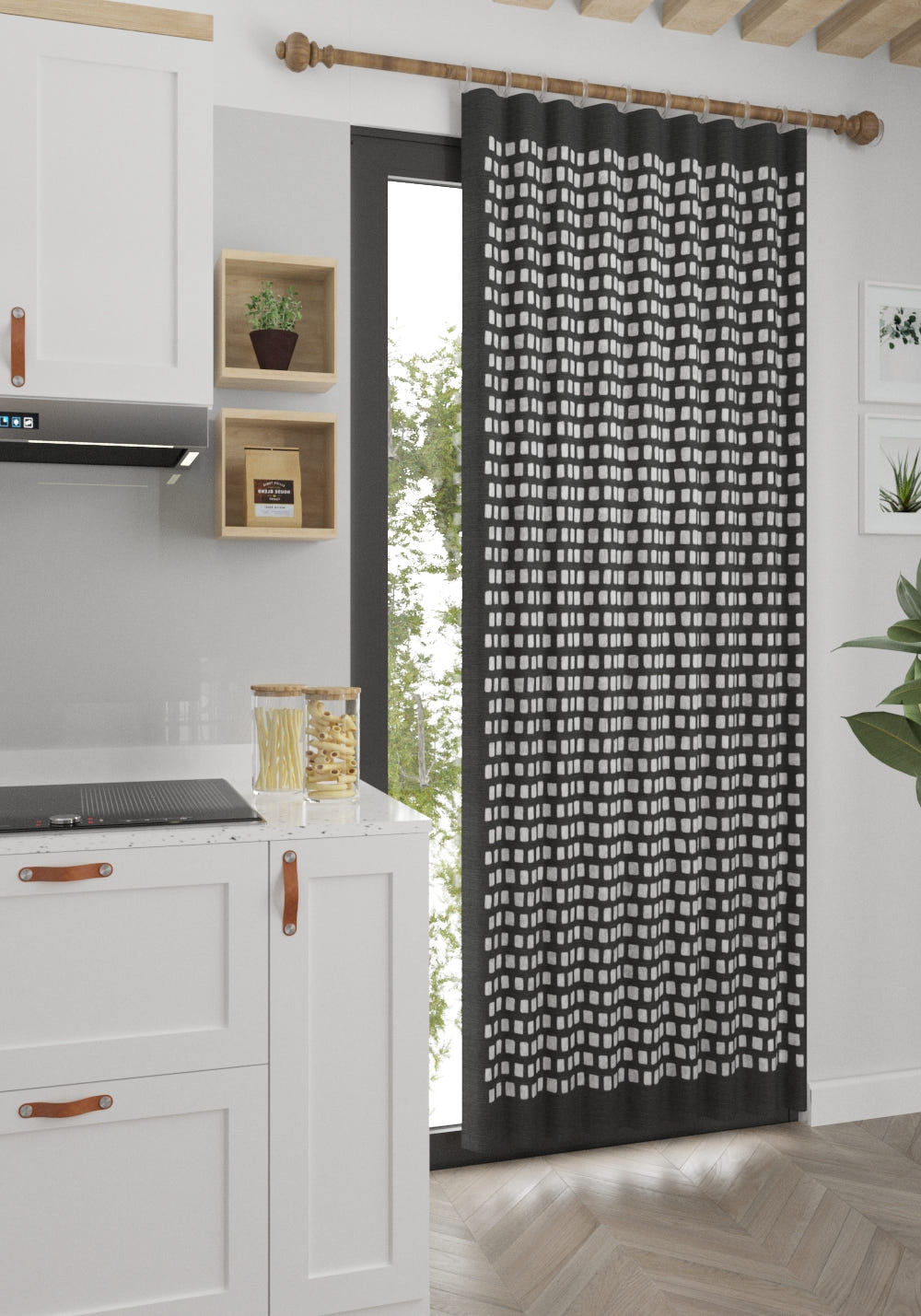 Thalia Geometric Charcoal Curtain