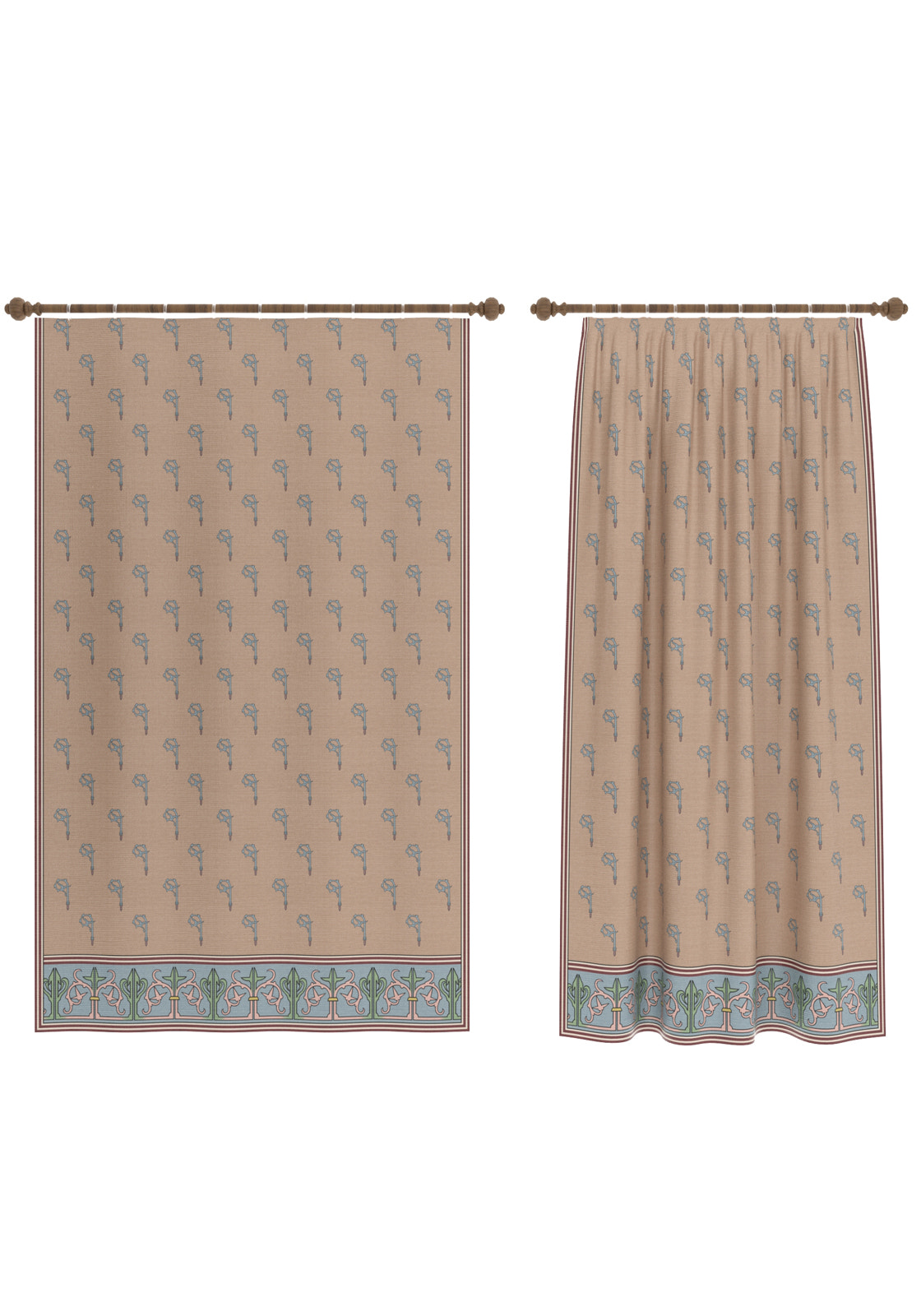 Sanctuaire Beige Floral Curtain